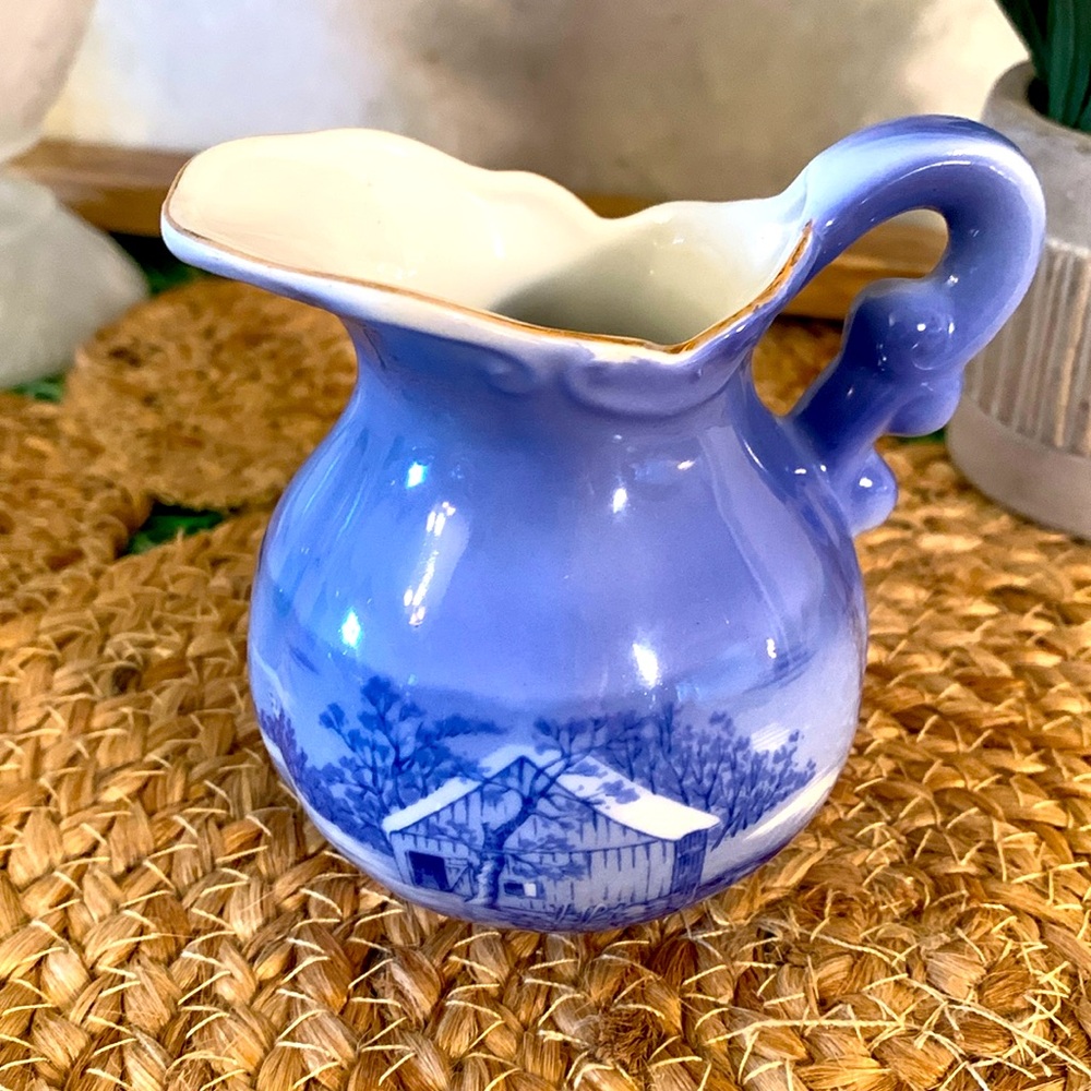 FREE WITH PURCHASE ******
Vintage Small Pitcher, ceramic winter scene, EUC